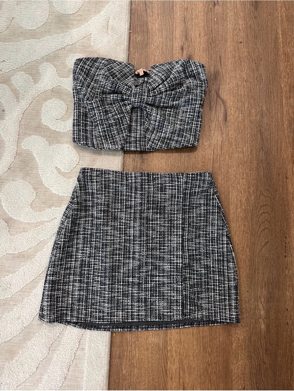 Evolution Black & White Tweed Mini Skirt Set